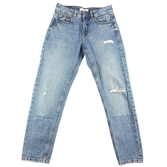 Dynamite Denim - Dynamite Straight Leg Mid Rise Jeans Denim Distressed Frayed Blue Pants SIZE 24